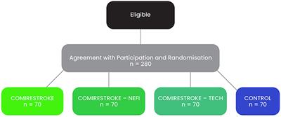 COMIRESTROKE—A clinical study protocol for monitoring clinical effect and molecular biological readouts of COMprehensive Intensive REhabilitation program after STROKE: A four-arm parallel-group randomized double blinded controlled trial with a longitudinal design